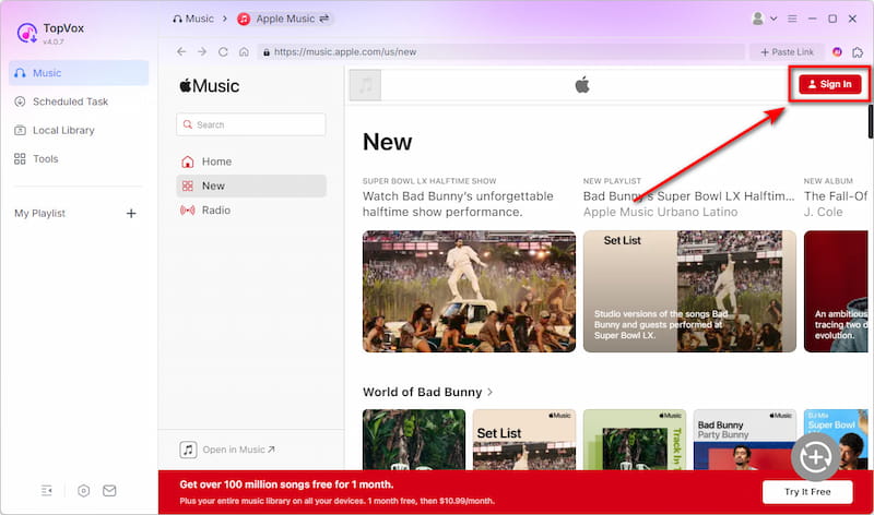 Log in Apple Music